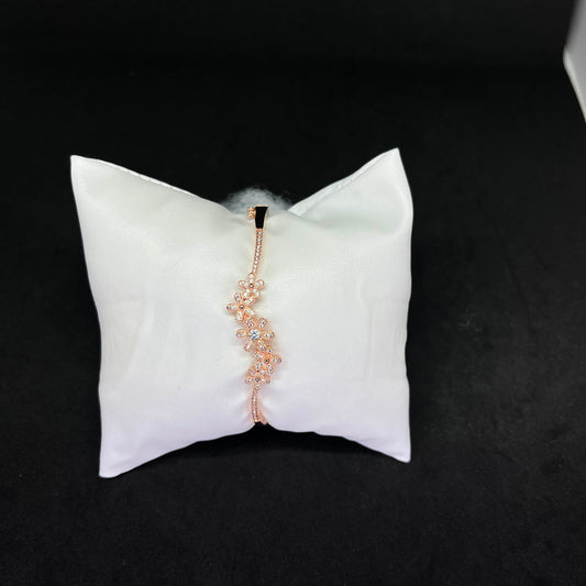 Women’s Floral Blossom Kada in 925 Sterling Silver with Rose Gold Finish & CZ Accents