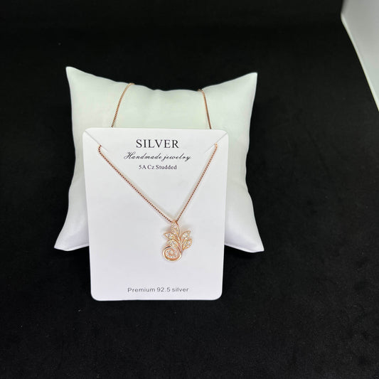 Women’s Leaf Design 925 Sterling Silver Pendant Chain – CZ Studded Elegance