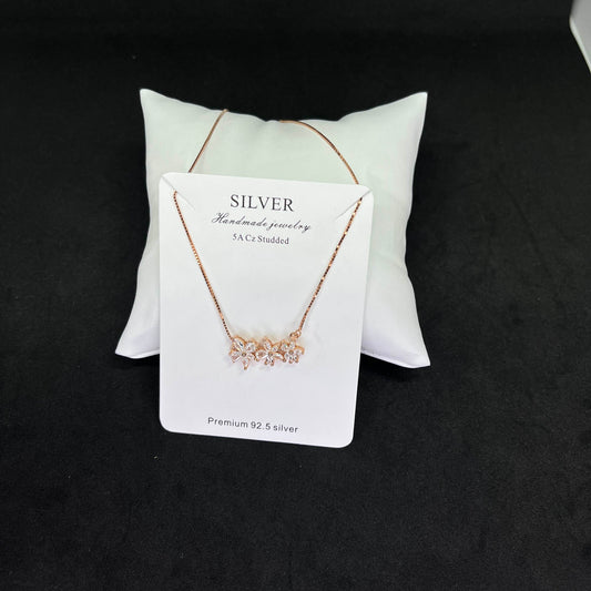 Women’s Floral Cluster Pendant 925 Sterling Silver Chain – Rose-Gold CZ Elegance