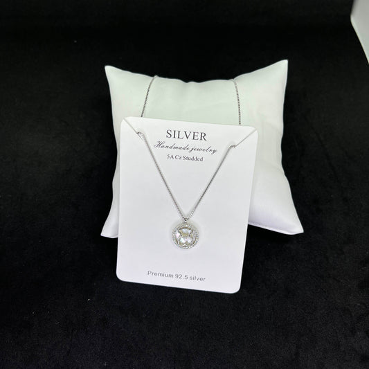 Women’s Floral Round Pendant 925 Sterling Silver Chain – CZ Studded Elegance