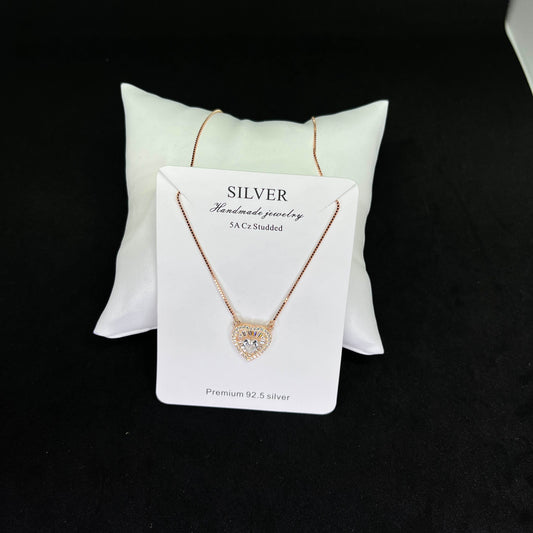 Women’s CZ Halo Heart Pendant 925 Sterling Silver Chain – Rose-Gold Romance