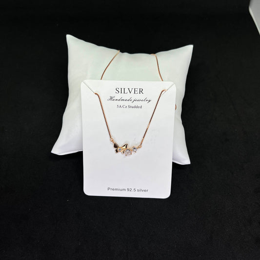 Women’s Butterfly Pendant 925 Sterling Silver Chain – Rose-Gold CZ Elegance