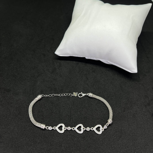 Womens Heart Charm Bracelet in Real 925 Silver