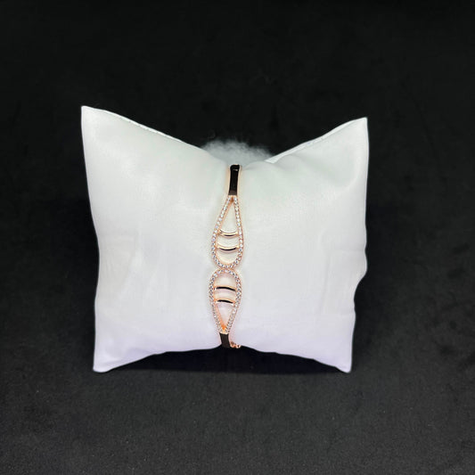 Women’s Dual Teardrop Kada in 925 Sterling Silver with Rose Gold Finish & CZ Detailing
