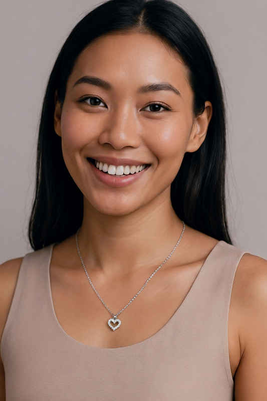 Women’s CZ Studded Heart Pendant 925 Sterling Silver Chain – Timeless Elegance