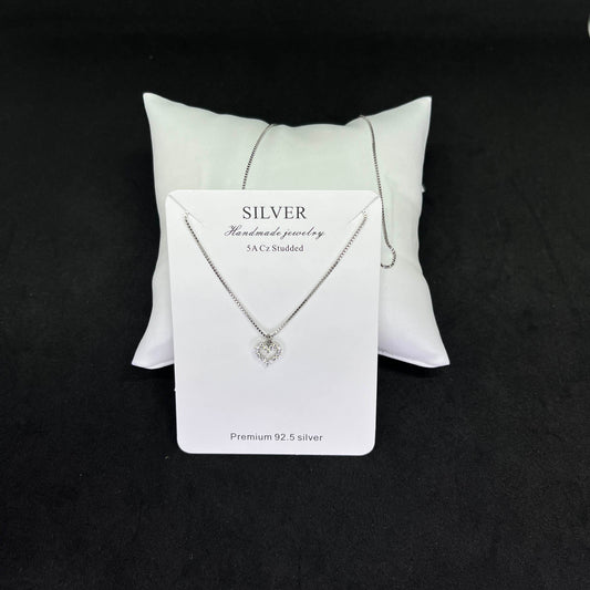 Women’s CZ Studded Heart Pendant 925 Sterling Silver Chain – Timeless Elegance