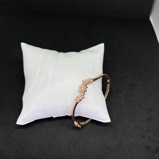 Women’s Floral Blossom Kada in 925 Sterling Silver with Rose Gold Finish & CZ Accents