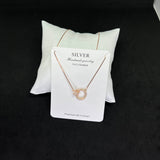 Women’s Circle & Bow Pendant 925 Sterling Silver Chain – CZ Studded Rose-Gold Elegance