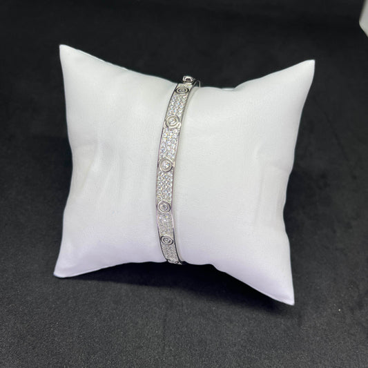 Men’s CZ Studded Kada in 925 Sterling Silver – Modern Engraved Luxury