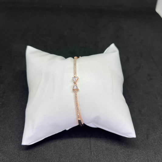 Women’s Elegant Bow-Tie Kada in 925 Sterling Silver with Rose Gold Finish & CZ Detailing