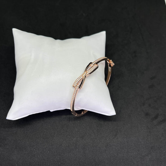 Women’s Intertwined Crossover Kada in 925 Sterling Silver with Rose Gold Finish & CZ Accents