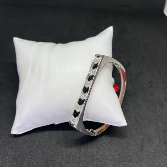 Men’s Dual-Link Kada in 925 Sterling Silver – CZ Studded & Polished Finish