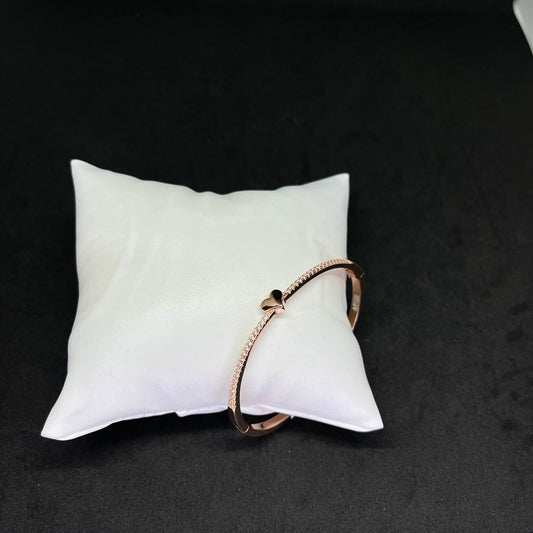 Women’s Enamel Heart Kada in 925 Sterling Silver with Rose Gold Finish & CZ Detailing