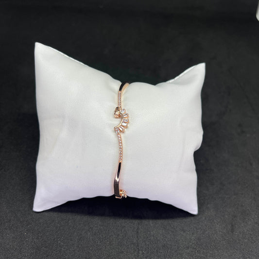 Women’s Fan Motif Kada in 925 Sterling Silver with Rose Gold Finish & CZ Accents